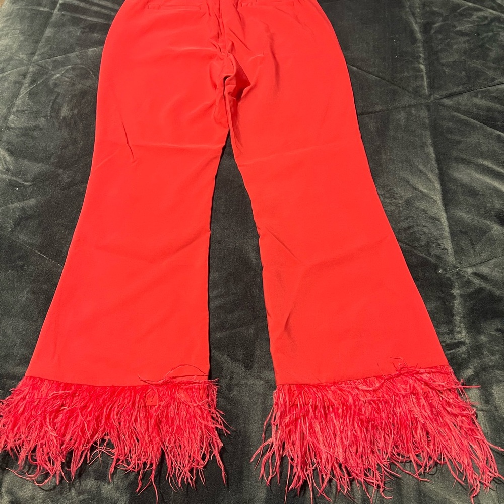 Women pink pants with feathers on the bottom of pants. Fun and unique. - Picture 4 of 7